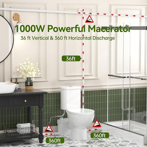 Superflo 750W مضخة Macerator لنظام المرحاض الطابق السفلي 32.8 قدم/10 أمتار الرأس ، 9000 لتر/ساعة تدفق ، مضخة مرفوفة الصرف الصحي مع 4 مداخل للمرحاض ، المطبخ ، الحوض ، دش in Kuwait