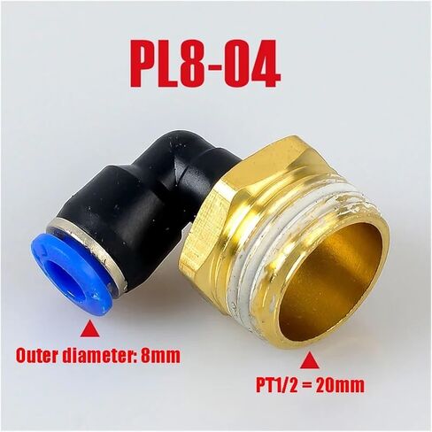 PL Pneumatic Connector 4mm-12mm Hose OD 1/8" 1/4" 3/8" 1/2" Male Pneumatic Threaded Pipe Elbow Connector Tube Air Push-On(PL8-04,5PCS) in Kuwait