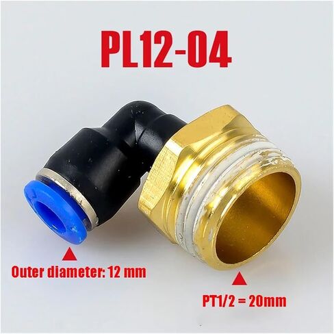 PL Pneumatic Connector 4mm-12mm Hose OD 1/8" 1/4" 3/8" 1/2" Male Pneumatic Threaded Pipe Elbow Connector Tube Air Push-On(PL8-04,5PCS) in Kuwait