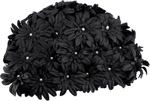 Floral Petal Swim Cap Bathing Cap for Women Girls Long Short Hair Retro Elastic Swimming Turban with Flowers Pearls in Kuwait