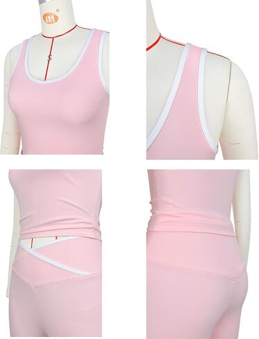 Two Piece Workout Sets for Women Tank Top and Color Block Flare Long Pant Gym Yoga Jogging Outfits in Saudi Arabia