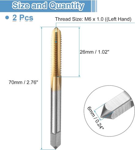 uxcell 2pcs صنابير خيط الناي المستقيمة ، M6 x 1.0 اليد اليسرى متري المسمار المسمار المسمار المسمار المسمار مرأى TAPS in Saudi Arabia