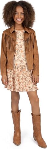 Speechless Girls' Long Sleeve Mesh Dress and Sueded Fringe Jacket in Saudi Arabia