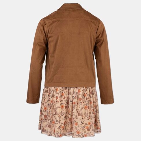 Speechless Girls' Long Sleeve Mesh Dress and Sueded Fringe Jacket in Saudi Arabia