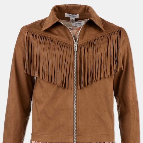Speechless Girls' Long Sleeve Mesh Dress and Sueded Fringe Jacket in Saudi Arabia