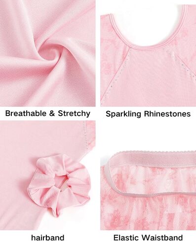 Jiamy Girls Ballet Hoodards Long Sleeve Mesh Toddler Dance Leotard Dress Combo مع تنورة قابلة للإزالة in Kuwait