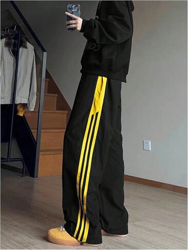 Men's Side Striped Stacked Sweatpants Y2K Wide Leg Baggy Jogging Pants Streetwear in Saudi Arabia