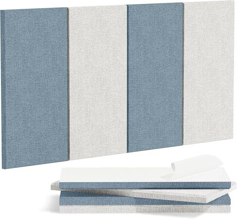 4PCS Acoustic Panels, 24"x12" Fabric Soundproof Wall Panels, Self-Adhesive Sound Absorbing Panels for Home, Office, Studios (Slate Navy & Chalk White) in Saudi Arabia