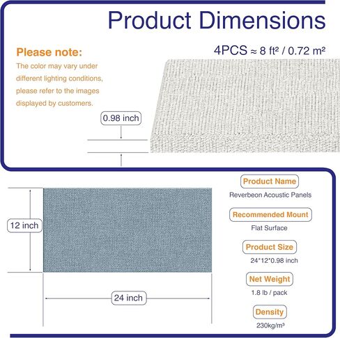 4PCS Acoustic Panels, 24"x12" Fabric Soundproof Wall Panels, Self-Adhesive Sound Absorbing Panels for Home, Office, Studios (Slate Navy & Chalk White) in Saudi Arabia