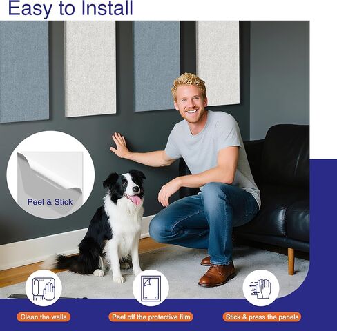 4PCS Acoustic Panels, 24"x12" Fabric Soundproof Wall Panels, Self-Adhesive Sound Absorbing Panels for Home, Office, Studios (Slate Navy & Chalk White) in Saudi Arabia