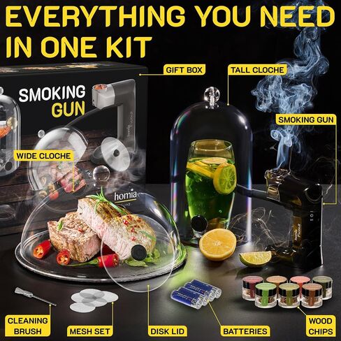 Cocktail Smoker Kit - Whiskey Smoker Kit - Smoke Infuser - Universal Kit, 14 PCS, Smoker Machine with Accessories and Wood Chips - Indoor Smoker - Gift for Men in Kuwait