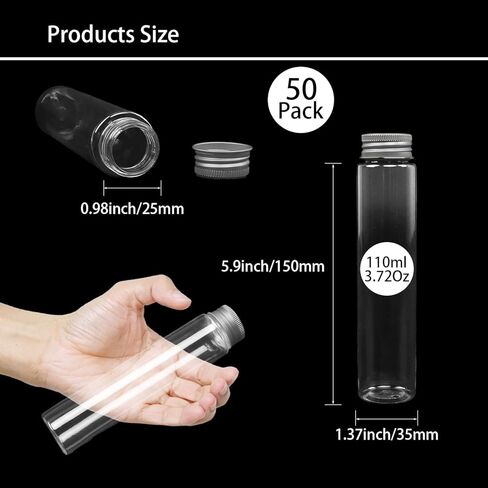 أنابيب اختبار البلاستيك ، 50 حزمة 115 مل اختبار أنابيب اختبار مسطحة أنابيب اختبار بلاستيكية مع أغطية المسمار ، 30 × 150 مم ، مسارات ، حاويات كبيرة قابلة لإعادة الاستخدام لملح الحمام ، تخزين الحلوى ، الحرف اليدوية (الفضة) in Kuwait