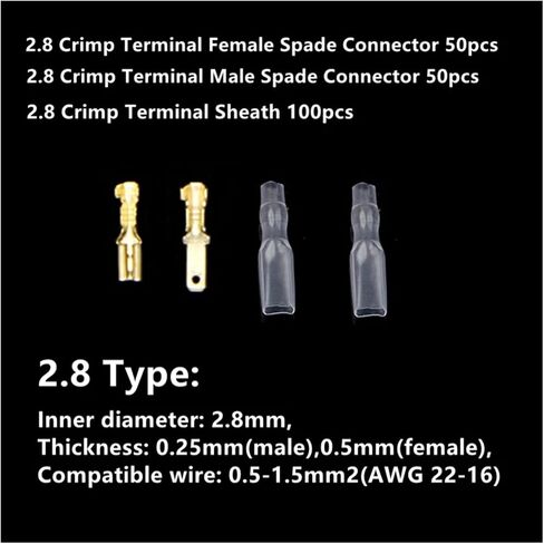 200 قطعة 2.8 مم 4.8 مم 6.3 مم من الإناث الإناث Spade Cold Colp Connector Care Care Mointer Concector Set (2.8mm 200pcs (Silver)) in Saudi Arabia