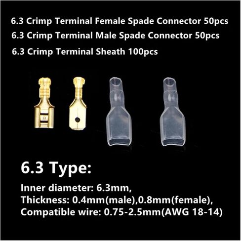 200 قطعة 2.8 مم 4.8 مم 6.3 مم من الإناث الإناث Spade Cold Colp Connector Care Care Mointer Concector Set (2.8mm 200pcs (Silver)) in Saudi Arabia