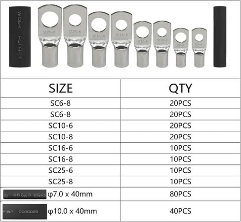 240 PCS SC Bare Ring Terminal Lugs Tinned Copper Tube Sealed Battery Wire Connector Bare Cable Crimp Solder Terminals in Saudi Arabia