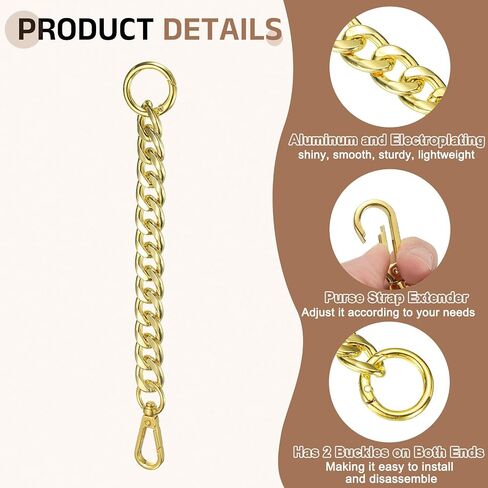 uxcell Purse Strap Extender 8.7-Inch, Bag Extender Chain Dark Gold, Metal Bag Replacement Handbag Chain with Spring Buckle for Purse Handbags Shoulder Bag Decoration, 0.6 Width in Saudi Arabia