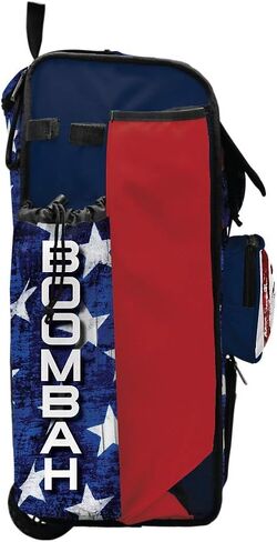 Boombah Rolling Catchers Superpack 2.0 Baseball/Softball Gear Bag - 23-1/2 "× 13-1/2" × 9-1/2 " - Stars & Stripes Navy/Red/White - مقبض تلسكوبي - يحمل 4 خفافيش - نسخة ذات عجلات in Saudi Arabia