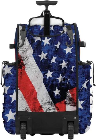 Boombah Rolling Catchers Superpack 2.0 Baseball/Softball Gear Bag - 23-1/2 "× 13-1/2" × 9-1/2 " - Stars & Stripes Navy/Red/White - مقبض تلسكوبي - يحمل 4 خفافيش - نسخة ذات عجلات in Saudi Arabia
