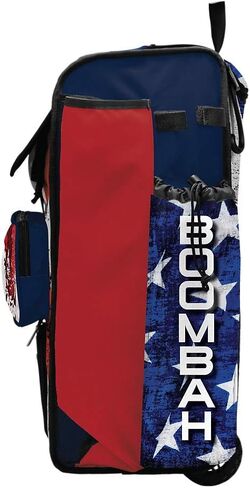 Boombah Rolling Catchers Superpack 2.0 Baseball/Softball Gear Bag - 23-1/2 "× 13-1/2" × 9-1/2 " - Stars & Stripes Navy/Red/White - مقبض تلسكوبي - يحمل 4 خفافيش - نسخة ذات عجلات in Saudi Arabia