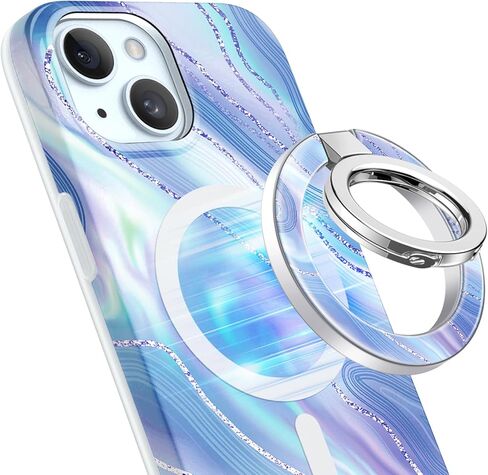 GVIEWIN Magnetic Phone Ring Holder, Compatible with MagSafe Phone Grip with Adjustable Stand, Magnet Phone Ring Kickstand for iPhone 16 Pro Max/Plus/15/14/13/12 Series/Other Phones (Glitter/Black) in Saudi Arabia