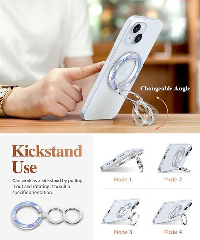 GVIEWIN Magnetic Phone Ring Holder, Compatible with MagSafe Phone Grip with Adjustable Stand, Magnet Phone Ring Kickstand for iPhone 16 Pro Max/Plus/15/14/13/12 Series/Other Phones (Glitter/Black) in Saudi Arabia