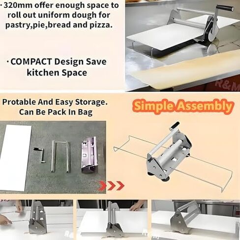 Stainless Steel Manual Dough Sheeter - Adjustable Thickness 0.5-17.5mm for Bakery, Pizza, Croissant - Commercial & Home Use Pastry Roller Machine in Saudi Arabia