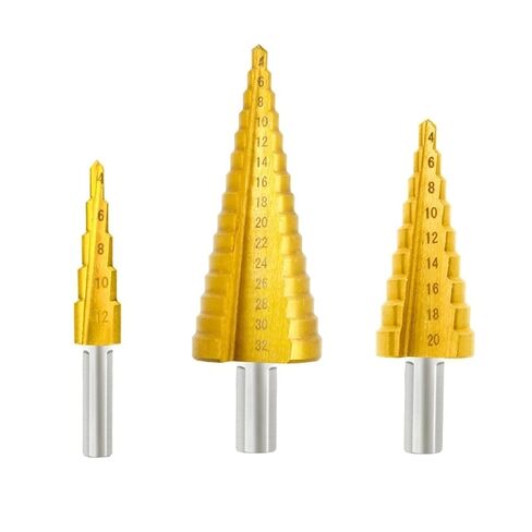 Step Cone Drill Bit Set 4-12/4-20/4-32mm Coated Wood Metal Drilling Tool Hole Core Drill Bit 1Set(3pcs Drill Set) in Kuwait