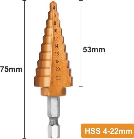 Cone Step Drill Bit 3-12/13 4-12/20/22/32mm Wood Metal Hole Coated Core Hole Drilling Tools 1Pcs(4-22mm Straight) in Saudi Arabia