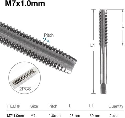 Right Hand Tap Drill Hand Tools Screw Thread Metric Plug Taps Metal Threading Tool 2Pcs(2pcs M7x1) in Saudi Arabia