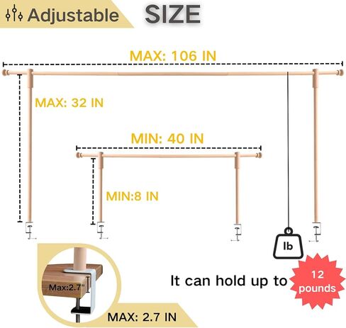 على المائدة حامل قضيب مع المشابك قابلة للتعديل 10-45 بوصة طول 15-106 بوصة طول خشبي قضيب قضيب الحفلات الذكرى السنوية in Kuwait