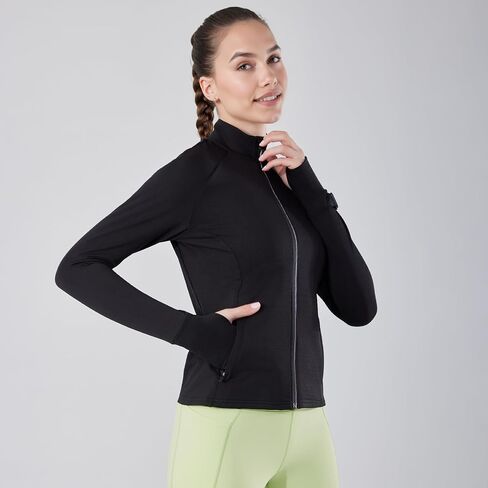 Women's Slim Fit Zip-Up Workout Jacket - Lightweight Athletic Gym Jacket for Yoga, Running, Sports in Kuwait