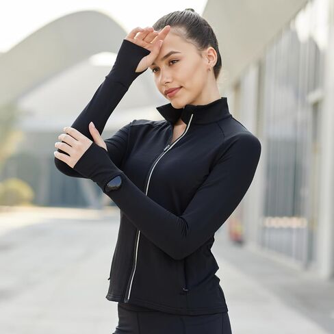 Women's Slim Fit Zip-Up Workout Jacket - Lightweight Athletic Gym Jacket for Yoga, Running, Sports in Kuwait