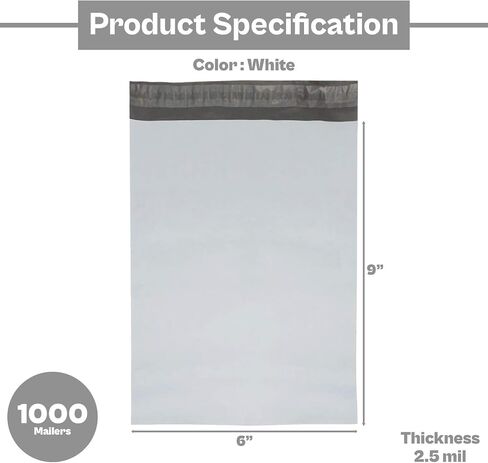Poly Mailer Envelopes, 7 1/2 x 10 1/2 Inch, Self Adhesive Sealing Strip, White, 1000 Pack in Saudi Arabia