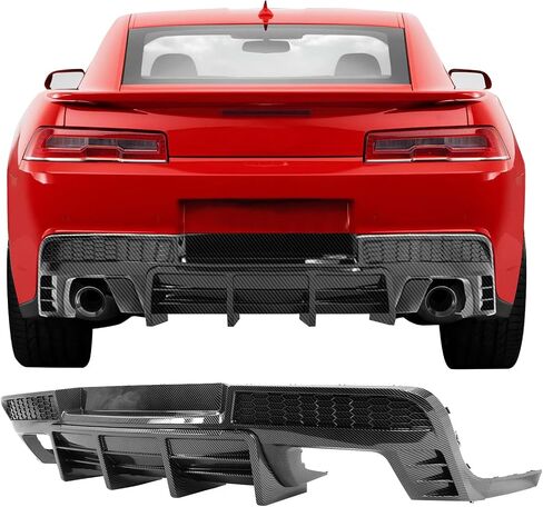 Ikon Motorsports ، Diffuser الخلفي متوافق مع 2014-2015 شيفروليه كامارو ، Ikon Gloss الأسود PP الشفة الخلفية الشفاه السفلي مع الزعنفة in Saudi Arabia