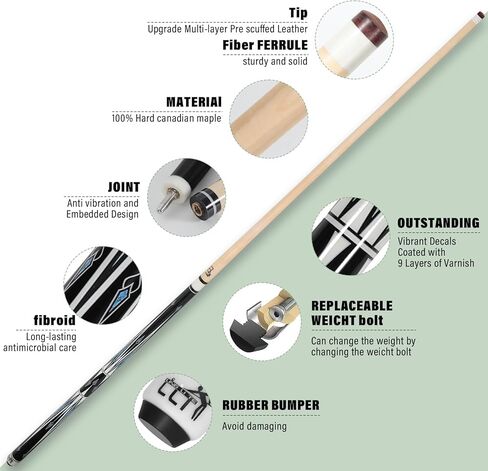 عصا بركة القيقب 58 بوصة ، 18oz-21 أوقية-2 قطعة من البلياردو خفيفة الوزن مع علبة جلدية للمنزل والبار والاستخدام التنافسي in Kuwait