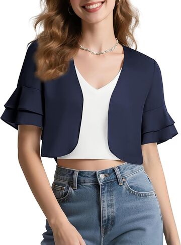 Urban CoCo Women's Sheer Chiffon Bolero Shrug Ruffle Short Sleeve Open Front Cropped Cardigan for Dresses in Kuwait