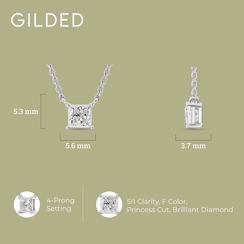 GILDED 1/2 CTTW Lab-Grown Diamond Solitaire Pendant, Sterling Silver, 18" Chain, Tarnish-Resistant, Ethical Jewelry, Gift-Ready for Women in Saudi Arabia