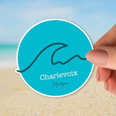 Squiddy Charlevoix Michigan Wave - ملصق فينيل للسيارة ، الكمبيوتر المحمول ، دفتر الملاحظات (4 ") in Saudi Arabia