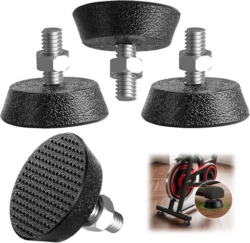 4 Pack Exercise Bike Support Foot Pad for Peloton Bike, Upgraded Stainless Steel 3/8" Leveling Screws, Rubber Spin Bike Foot Pads, Non-Slip Shock-Absorbing Replacement Parts, Noise Reduction in Kuwait