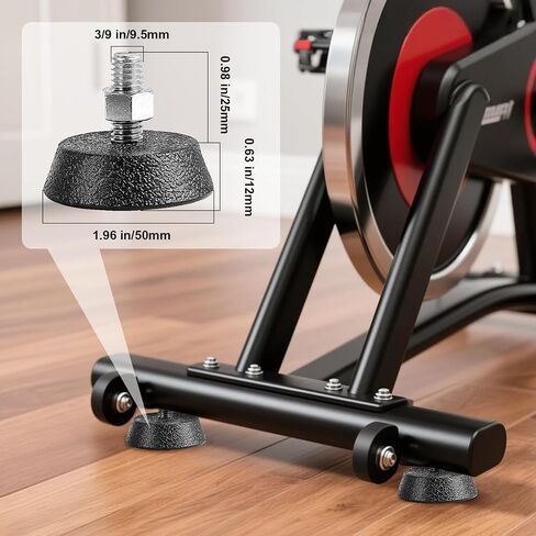 4 Pack Exercise Bike Support Foot Pad for Peloton Bike, Upgraded Stainless Steel 3/8" Leveling Screws, Rubber Spin Bike Foot Pads, Non-Slip Shock-Absorbing Replacement Parts, Noise Reduction in Kuwait