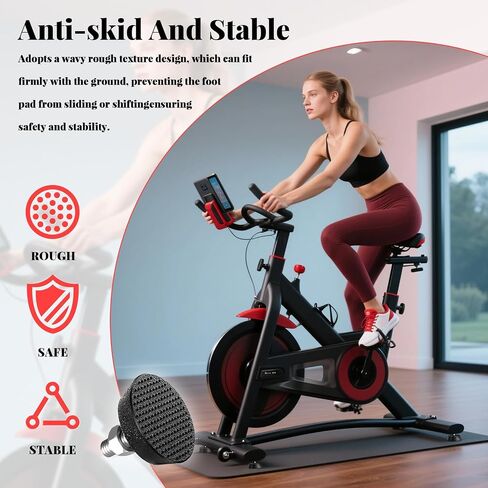 4 Pack Exercise Bike Support Foot Pad for Peloton Bike, Upgraded Stainless Steel 3/8" Leveling Screws, Rubber Spin Bike Foot Pads, Non-Slip Shock-Absorbing Replacement Parts, Noise Reduction in Kuwait