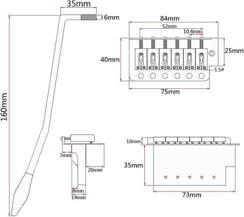 Alnicov A Set of Left handed Flat Saddle Single Tremolo Bridge System for 6 String Electric Guitar Parts Black in Saudi Arabia