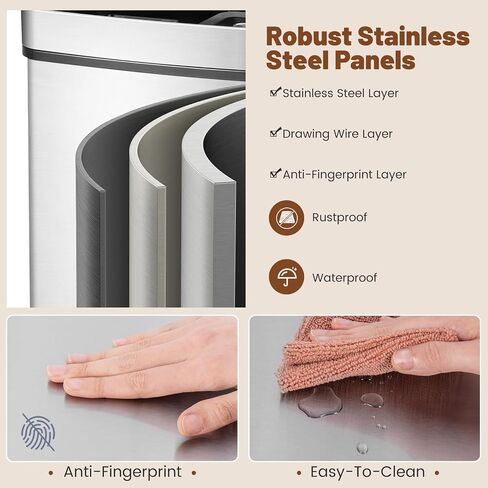 Goplus 19 Gal Stainless Steel Trash Can, 72 L Volume in 4 Containers, Motion Sensor Trash Bin w/Kitchen Waste Bin & 2 Bottom Recycling Bins, Touchless Garbage Can w/Soft Close Lid, Battery Operated in Saudi Arabia