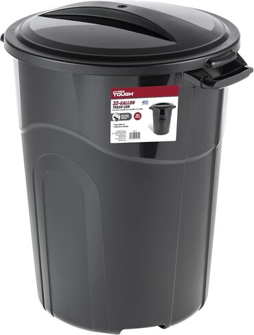 32 Gallon Heavy Duty Plastic Garbage Can, Included Lid, Indoor/Outdoor, Black in Saudi Arabia