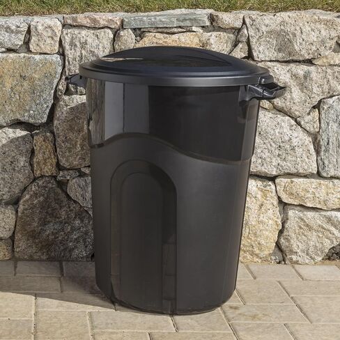 32 Gallon Heavy Duty Plastic Garbage Can, Included Lid, Indoor/Outdoor, Black in Saudi Arabia