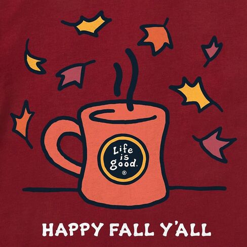 Life is Good. Women's Happy Fall Y'all Mug Long Sleeve Crusher Tee, Adirondack Red in Saudi Arabia