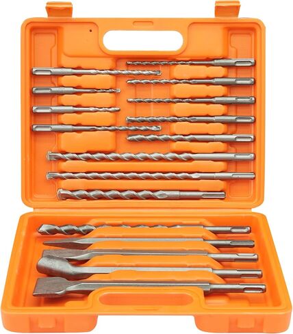 6Pcs SDS Plus Rotary Hammer Drill Bit Set,Concrete Drill Bit Kit with Point Chisel,Flat Chisel,Cross Type Double Thread Carbide Material for Concrete,Stone,Brick,5/32 3/16 1/4 3/8" in Saudi Arabia