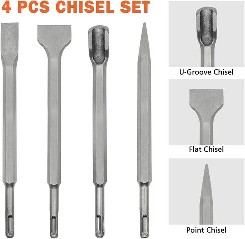 6Pcs SDS Plus Rotary Hammer Drill Bit Set,Concrete Drill Bit Kit with Point Chisel,Flat Chisel,Cross Type Double Thread Carbide Material for Concrete,Stone,Brick,5/32 3/16 1/4 3/8" in Saudi Arabia