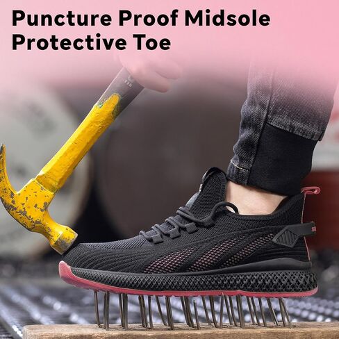 SPIEZ Lightweight Composite Toe Safety Shoes Women, Breathable Puncture Proof Work Shoes Without Steel Toe, Slip-on Walking Sneakers for Professional & Daily Comfort, US9, Black/Purple in Saudi Arabia