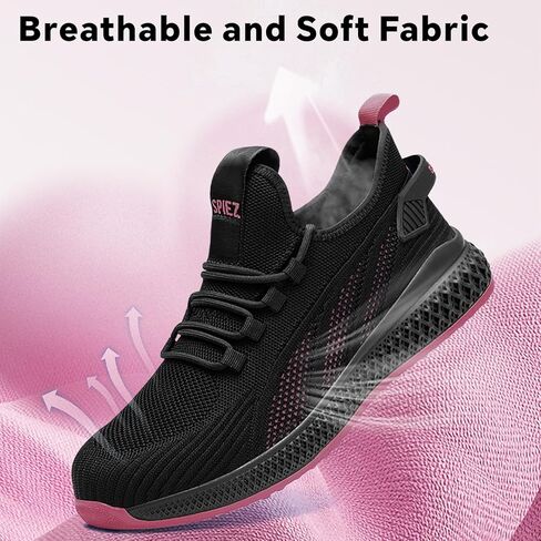 SPIEZ Lightweight Composite Toe Safety Shoes Women, Breathable Puncture Proof Work Shoes Without Steel Toe, Slip-on Walking Sneakers for Professional & Daily Comfort, US9, Black/Purple in Saudi Arabia